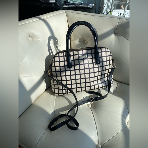 kate spade Handbags - Kate Spade Rachelle Windowpane Satchel | Black White Saffiano Leather Crossbody